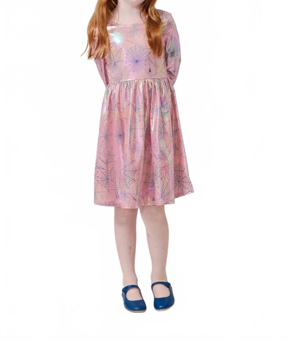 NEW PINK CHICKEN girls lame steph dress in pink spider web